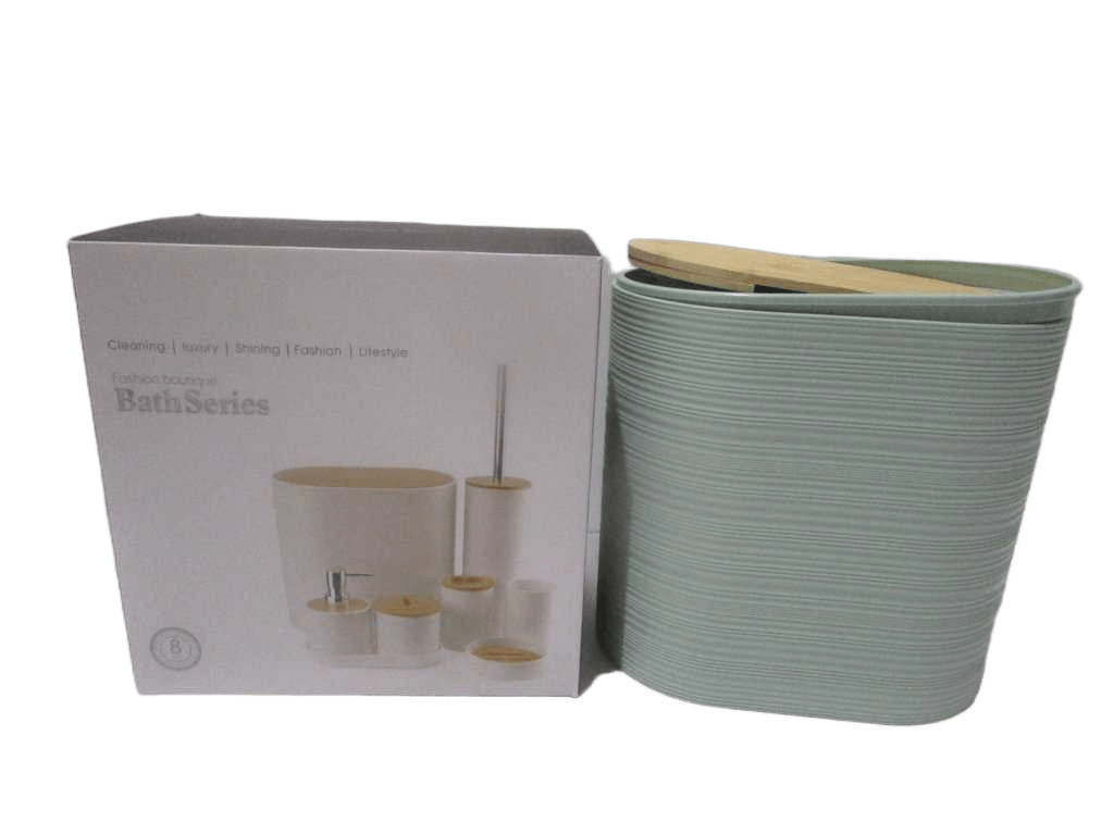 Bath Series Set Of 8 ,pp+bamboo Trash Can+toilet Brush+gargle Cup+toothbrush Holder+soap Dispenser+cotton Swab Jar+soap Dish+tray Color Box Light Green