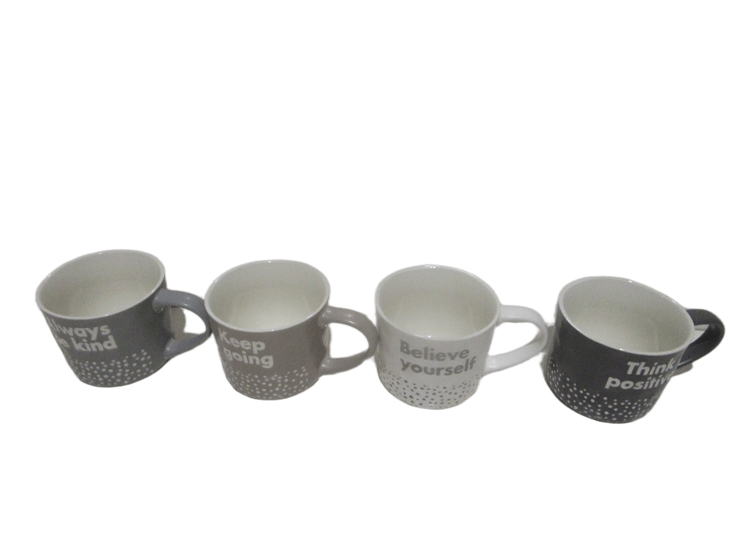 Mug - New Bone China - 4 Design Ass Cancel The Heart And Replace With Writing Same As Photo 380 Ml Light Grey White Grey Dark Grey
