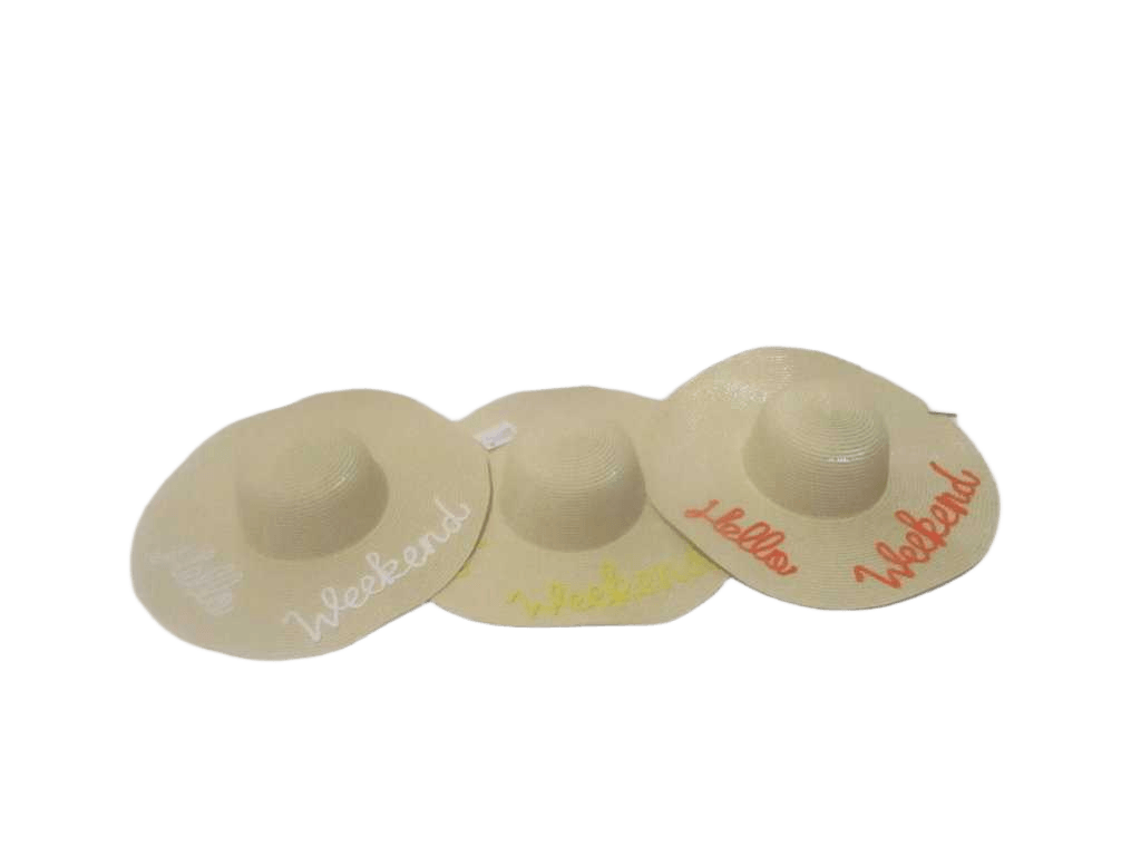 Hat Parper Straw Cooton Rope Hello Weekend /White/Orange/Yellow 3col Ass Head Circumferenc56xbrim Of A Hat 14