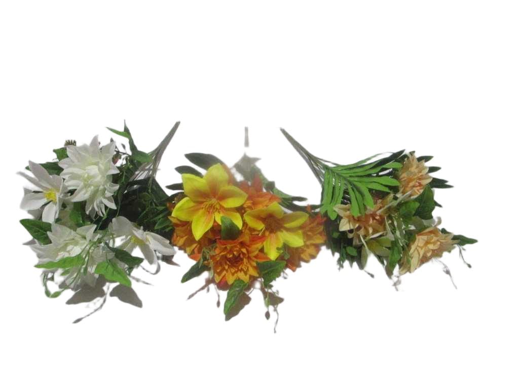Artificial Dahlia Bouquet, 7 Heads Fabric/Rubber '1 White 3 Old Pink 5 Orange '45cm