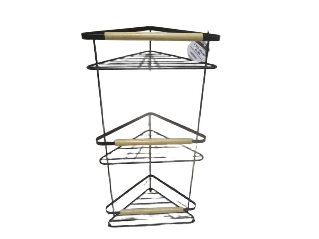 Corner Rack 3-Tier Black Iron+bamboo 20x20x58 Cm
