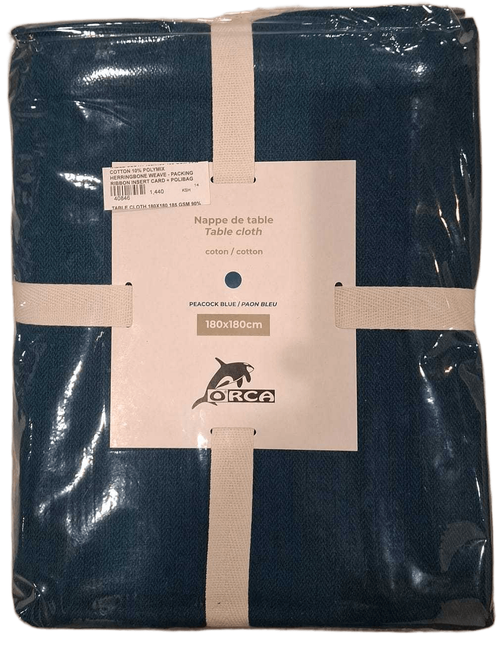Table Cloth 180x180 185 Gsm 90% Cotton 10% Polymix Herringbone Weave - Packing Ribbon Insert Card + Polibag 1cl=