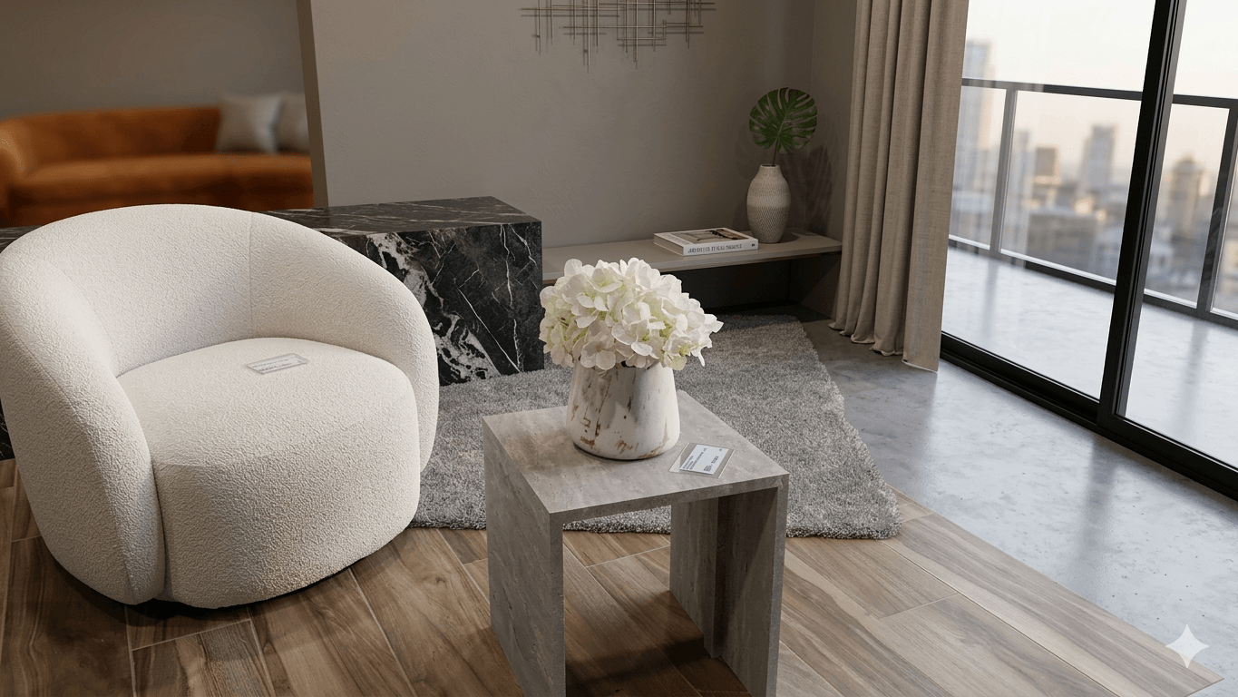 Table Marble Side Travertine 50x40x40cm