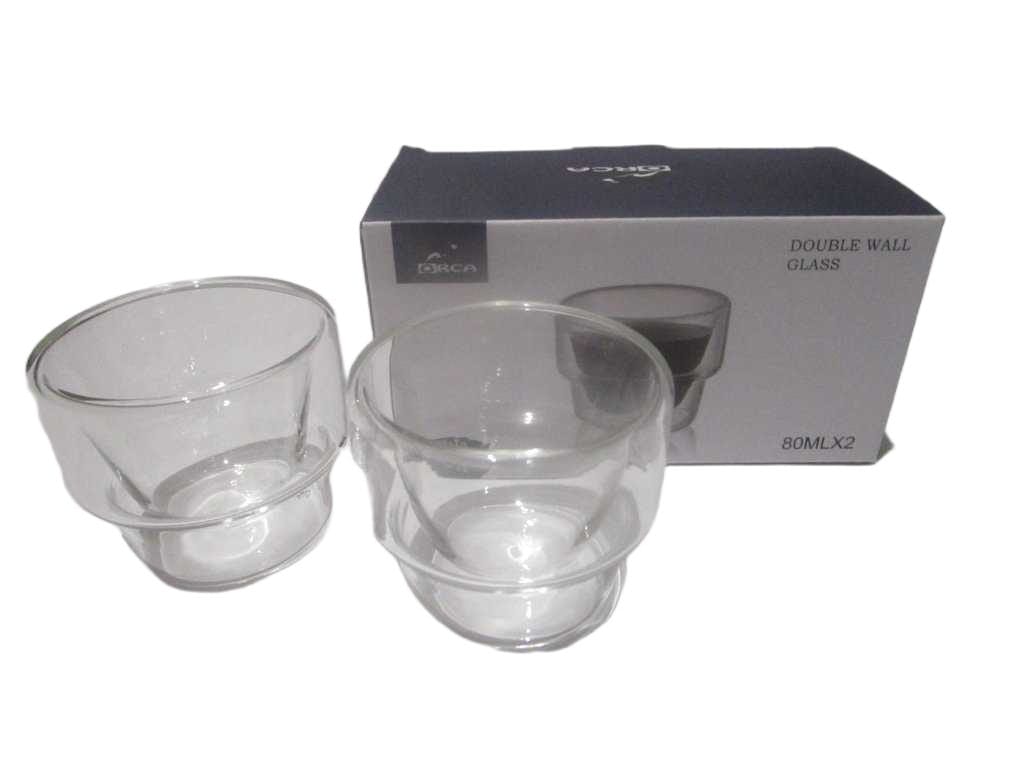 Coffee Cups Set Of 2 Machine Made Pressed Glass Duble Wall A Quality - Color Box Packaging - Moq 300