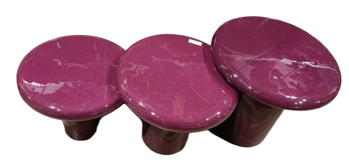 Table Round Set Of 3 100% Iron Burgundy