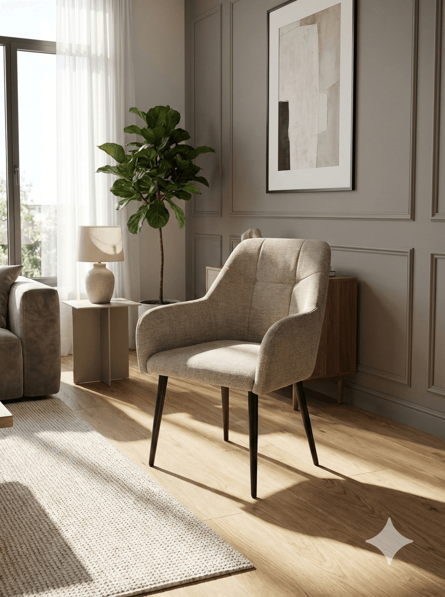 Dining Chair Black Metal Feet With Arms Uf885-03 Beige 57*44*85