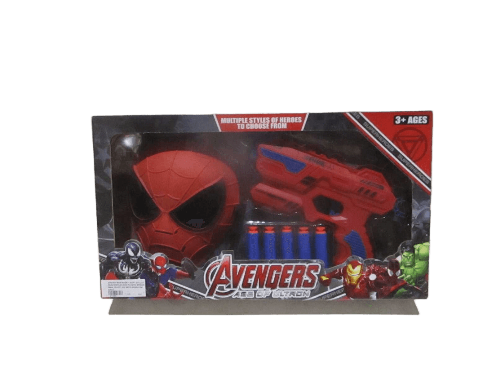 Spider Man Mask + Soft Bullet Gun Display Box Plastic Spider Man 38.5x21.5x8