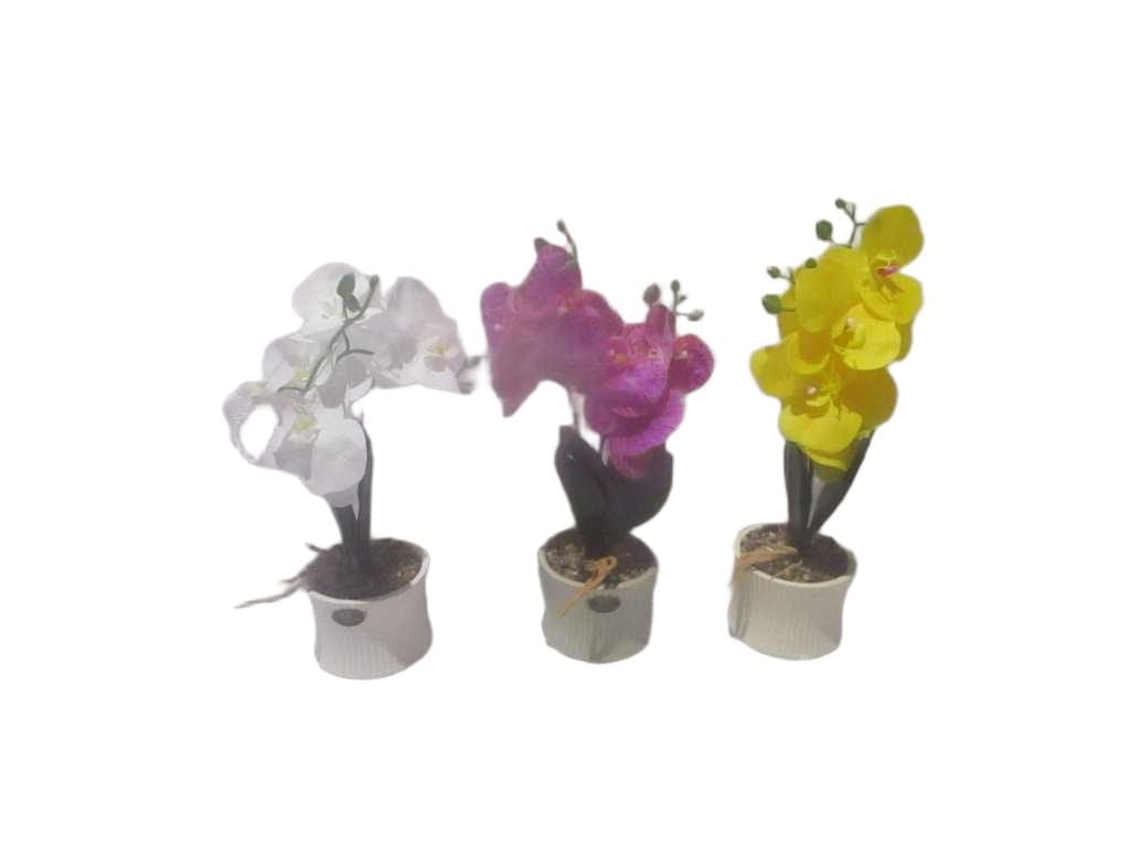 Pot Ceramic W Orchide,3 Assorted H35cm Col 1: White Flower+white Pot Col 2: Purple Flower+green Pot Col 3: Yellow Flower+beige Pot