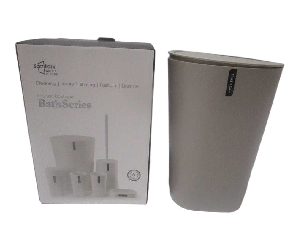 Bath Series Set Of 6 ,pp Trash Can+toilet Brush+gargle Cup+toothbrush Holder+soap Dispenser+soap Dish Color Box Taupe