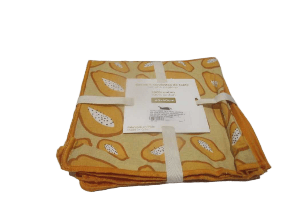 Napkins Set Of 4 100% Cotton 250 Gsm 2 Printed Napkins And 2 Solid Color Napkins With Embroidery Border