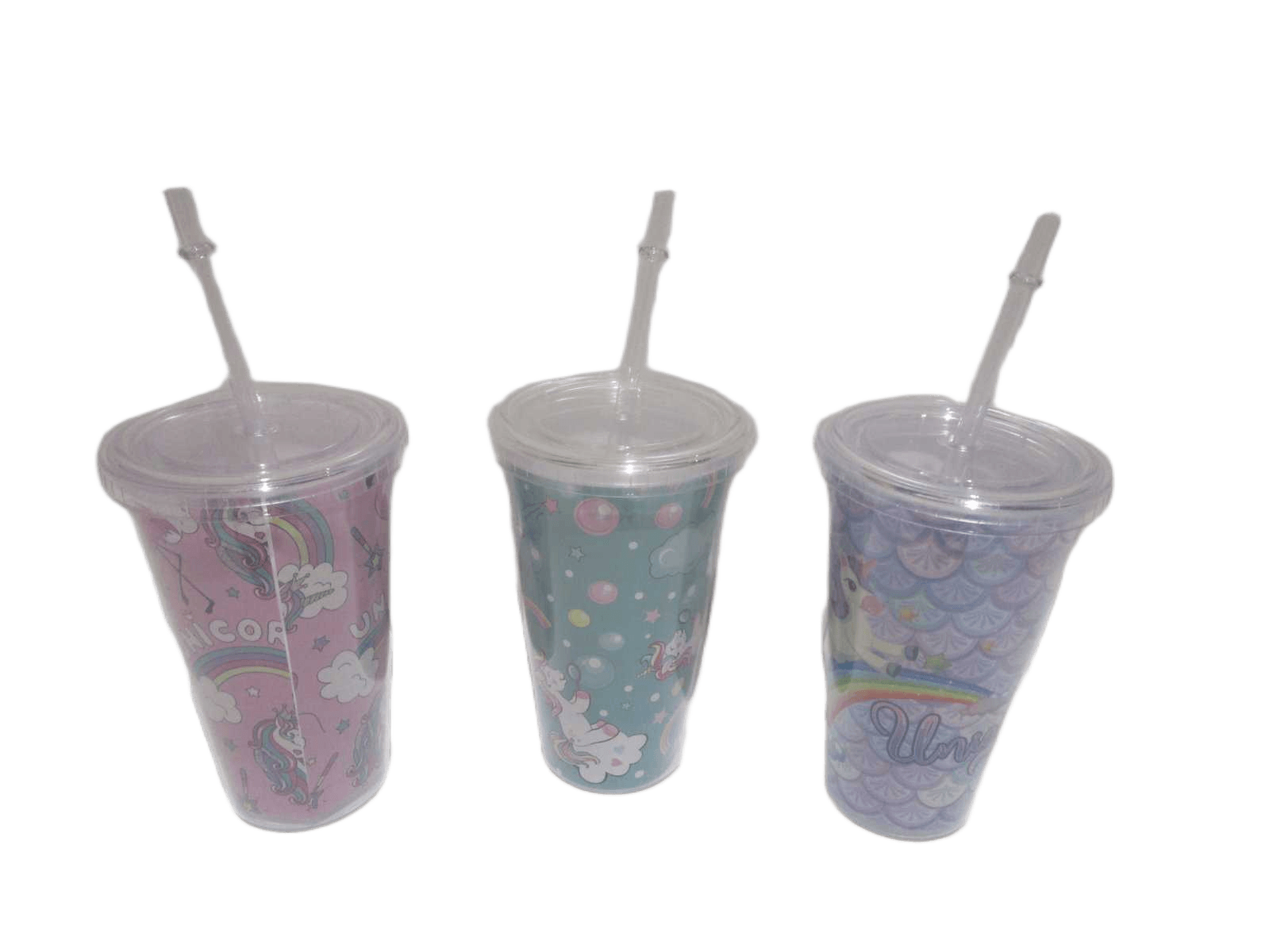 Beverage Cup, Double Wall W Cover&straw, Ps 4 Color Assorted, W Bubble Bag Design Unicorn As Photo 450ml D10*h20cm 1cl=