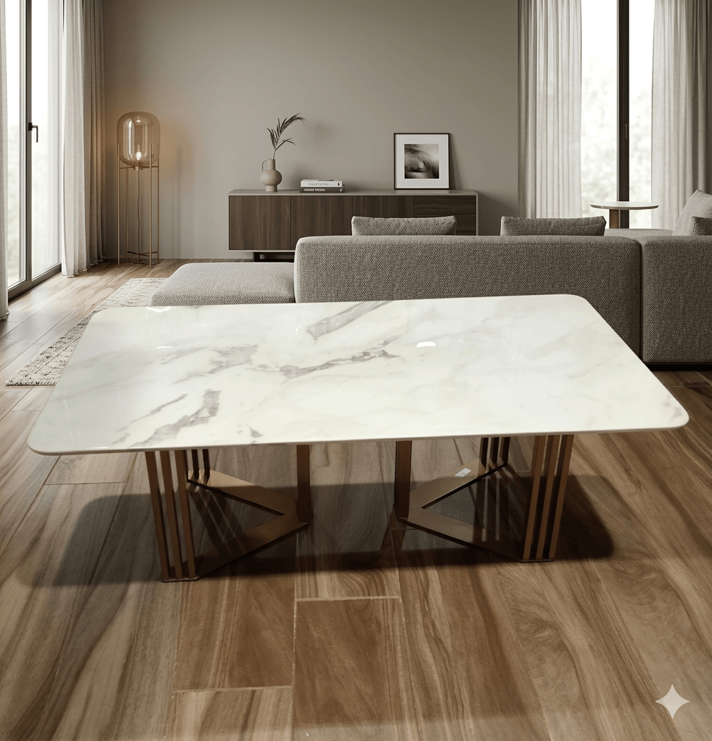 Coffee Talbe Marble,steel 201 9622 White+ Brushed Rose Gold 130x70x45