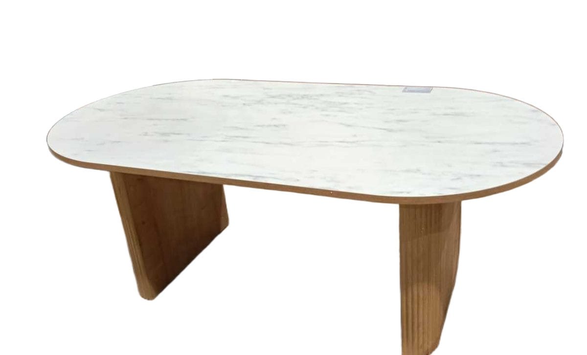 Dining Table Soffice Marble Eefect Top Melemine And Bamboo Legs White Marble Effect / Light Walnut 200x100x75cm