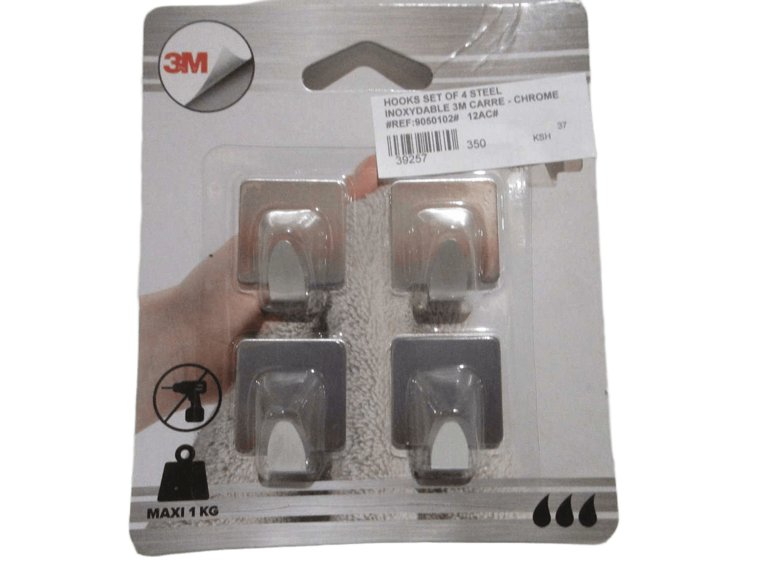 Hooks Set Of 4 Steel Inoxydable 3m Carre - Chrome