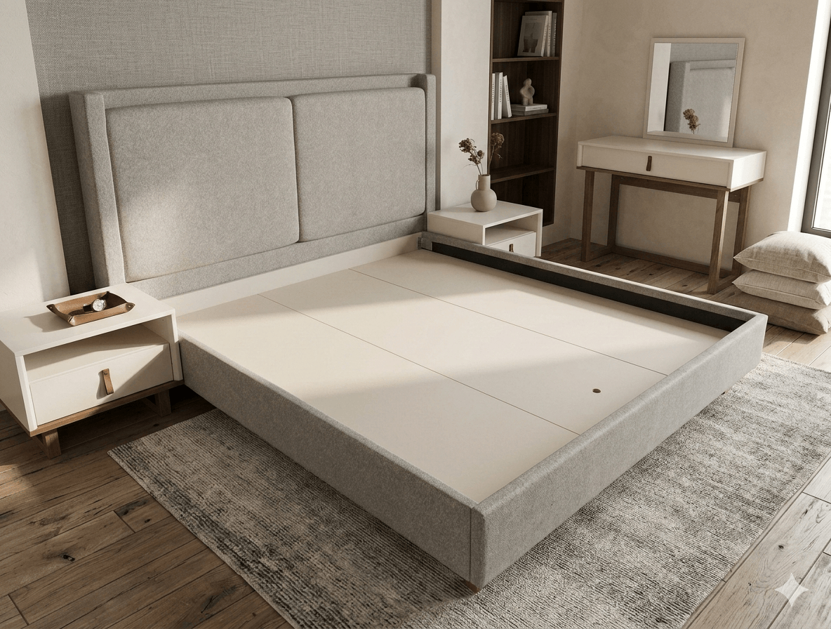 Bedroom Set C_x000d_alina Full Fabric Bed 2 Nightstands + Dresser With Mirror And Shelf Grey / Walnut / White Bed: 180x200cm Ns: 58x46x47cm D: 107x46x50cm M: 75x75cm
