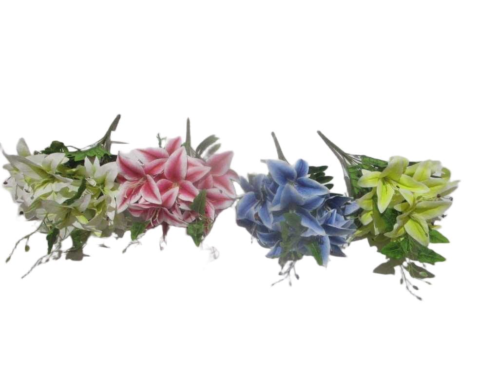 Artificial Lily Bouquet, 10 Heads Rubber '4 White 5 Blue 7 Pink 8 Yellow '48cm