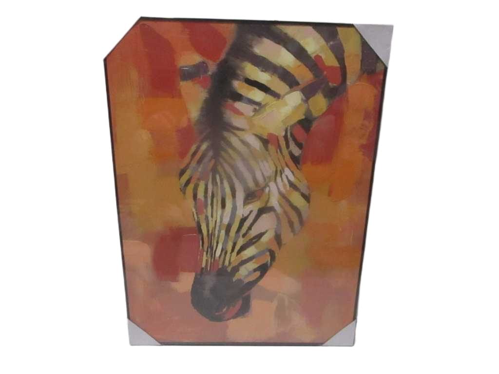 Painting 3d-Handmade Zebre Orange Ps Frame Black Packing Blister 90x120cm