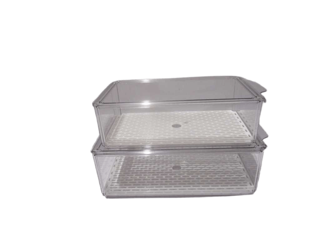 Storage Boxes Set Of 2 Clear Storage Boxes Set Of 2 - Clear Pet With White Pp Drain Plate Inside - Size Medium 34x18x10cm 4,4l + Size Big 37x20x12cm 6,6l - Weight: 1,587 Kg