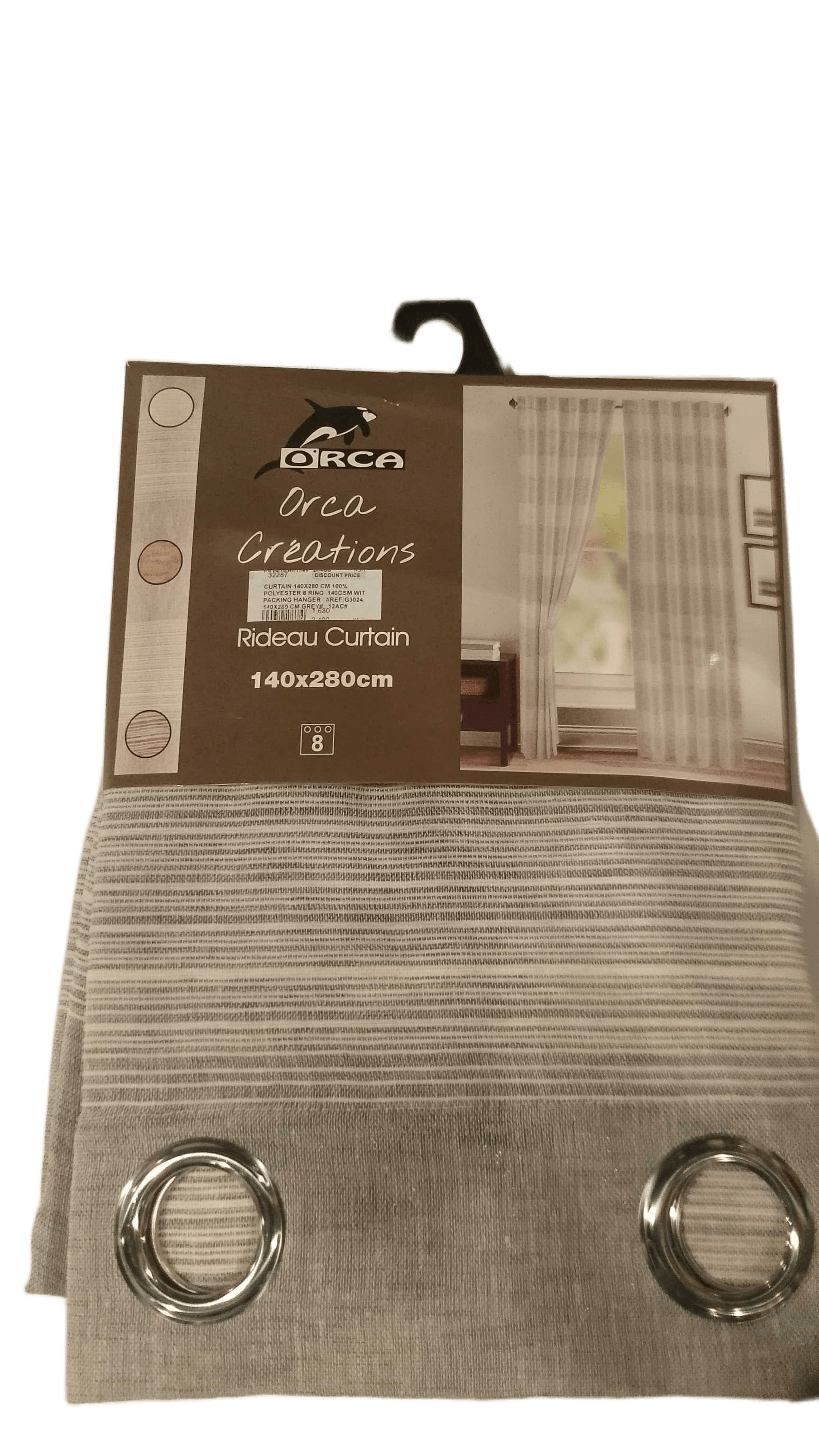 Curtain 140x280 Cm 100% Polyester 8 Ring 140gsm With Packing Hanger
