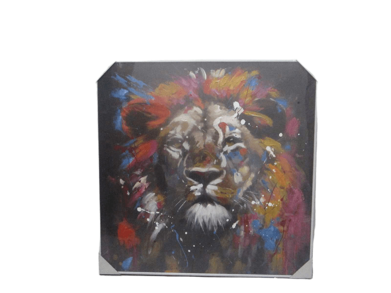 Canvas Lion Design With Ps White Frame Multi