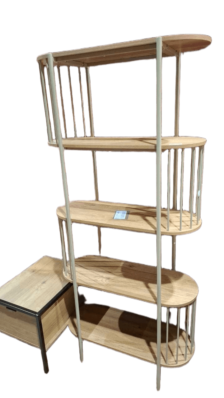 Bookshelf, 5 Levels Melamine, Iron Feet Iron Taupe Wood Oak 80*34*172