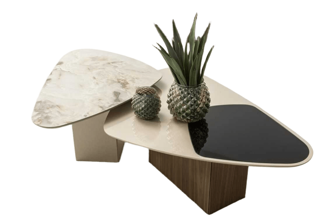 Coffee Table Tempered Glass White / Beige / Grey 96x66x37cm