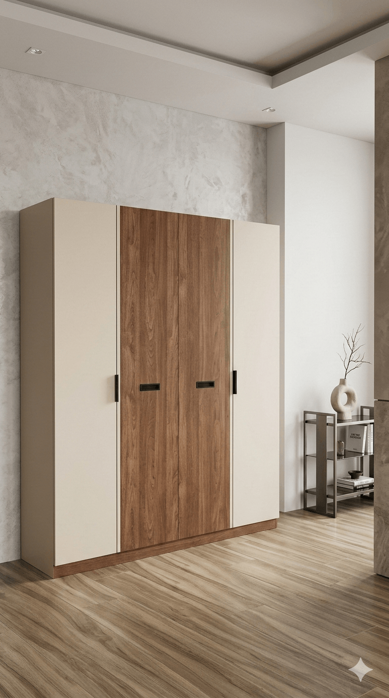4-Door Wardrobe Beige 15mm Mdf +melamine 1600*500*2100mm