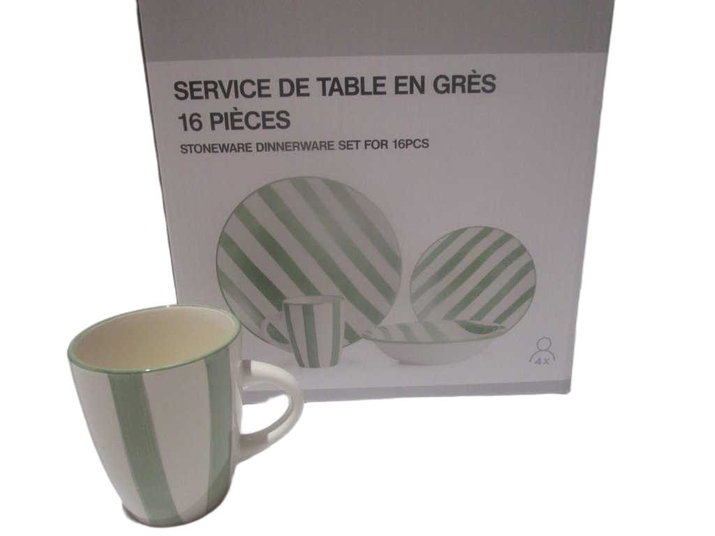 Stoneware Dinnerware 16pcs/Set Green Stoneware 10.5" Plates 7.5" Plates 5.5" Bowls 350ml Mugs