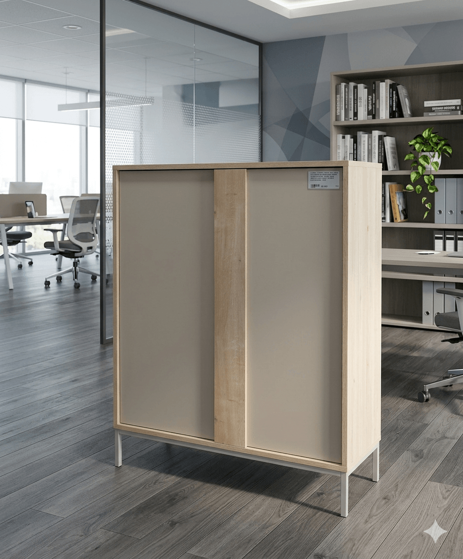 Cabinet Vitrine 2 Doors With Metal Legs Kaia 17973 Melamine Color: Cream/ Balmese 90x40x120cm
