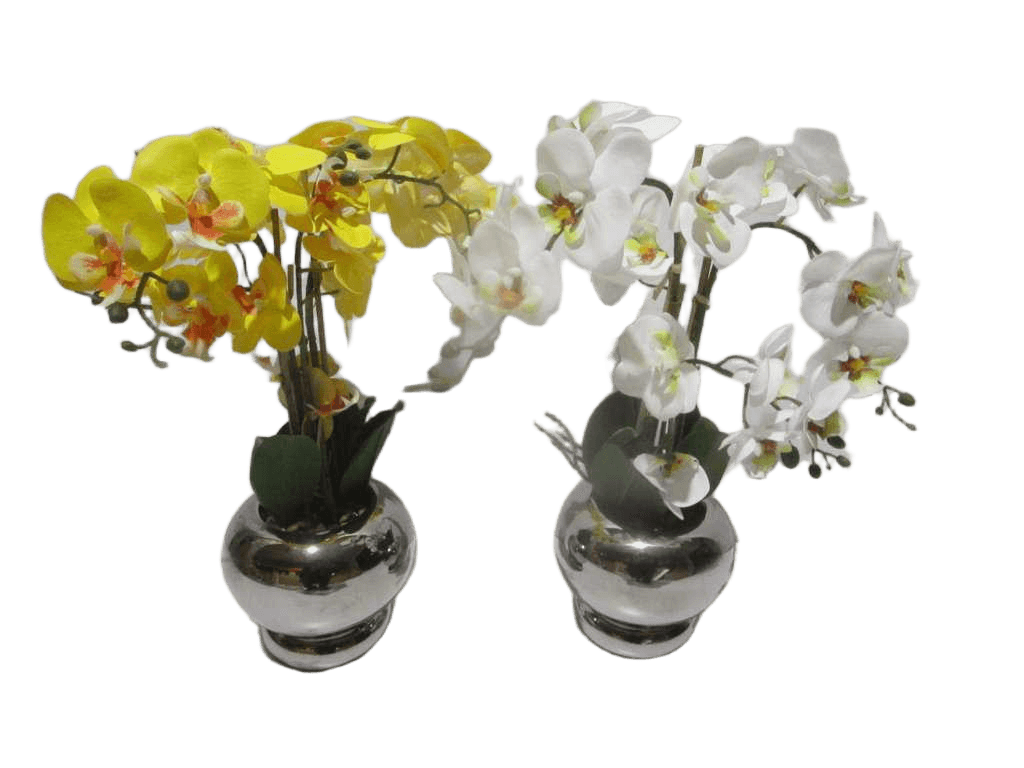 Vase White&yellow Orchid White And Yellow Floer In Silver D17x14x59