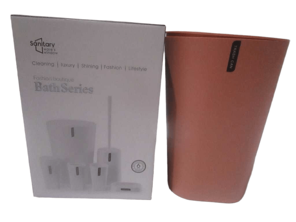 Bath Series Set Of 6 ,pp Trash Can+toilet Brush+gargle Cup+toothbrush Holder+soap Dispenser+soap Dish Color Box Peach