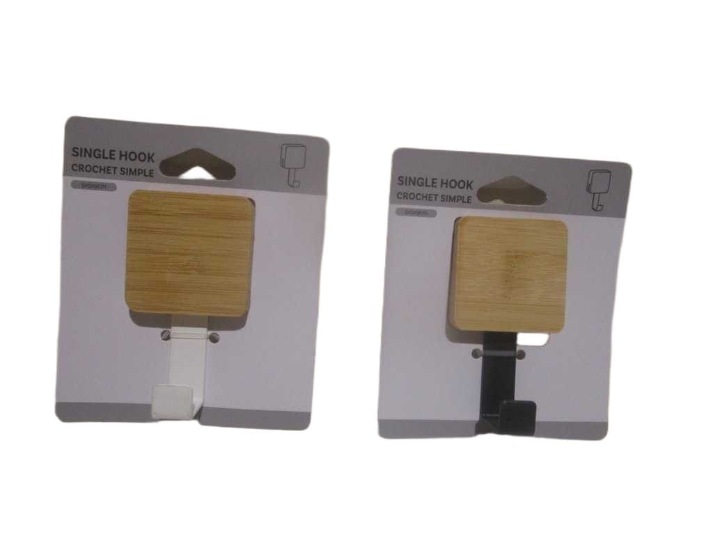 Hook Single Black+white Iron+bamboo 5x5x7.6 Cm