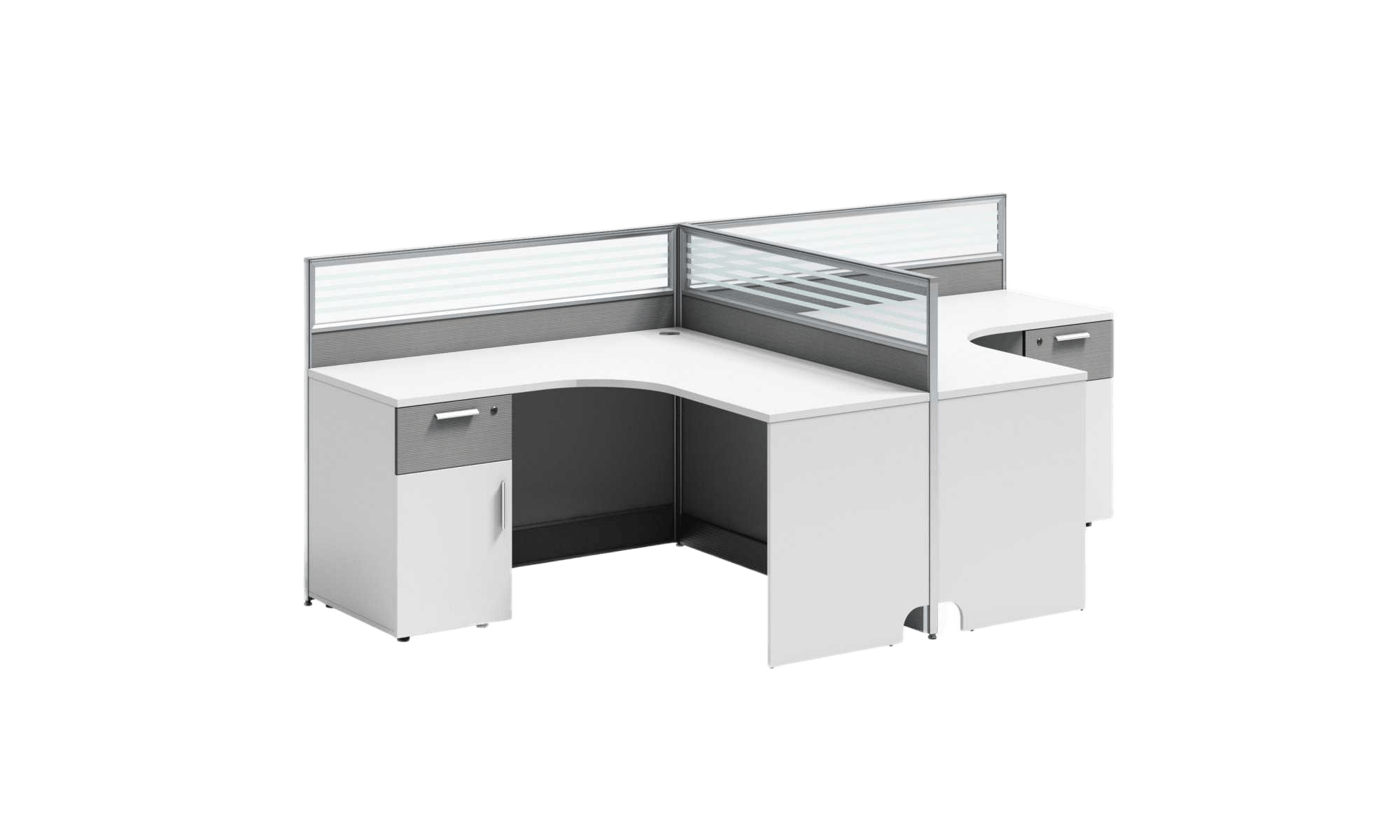 Workstation 2 Seats White+grey Stripe Melamine 1430w*2430d*1100h