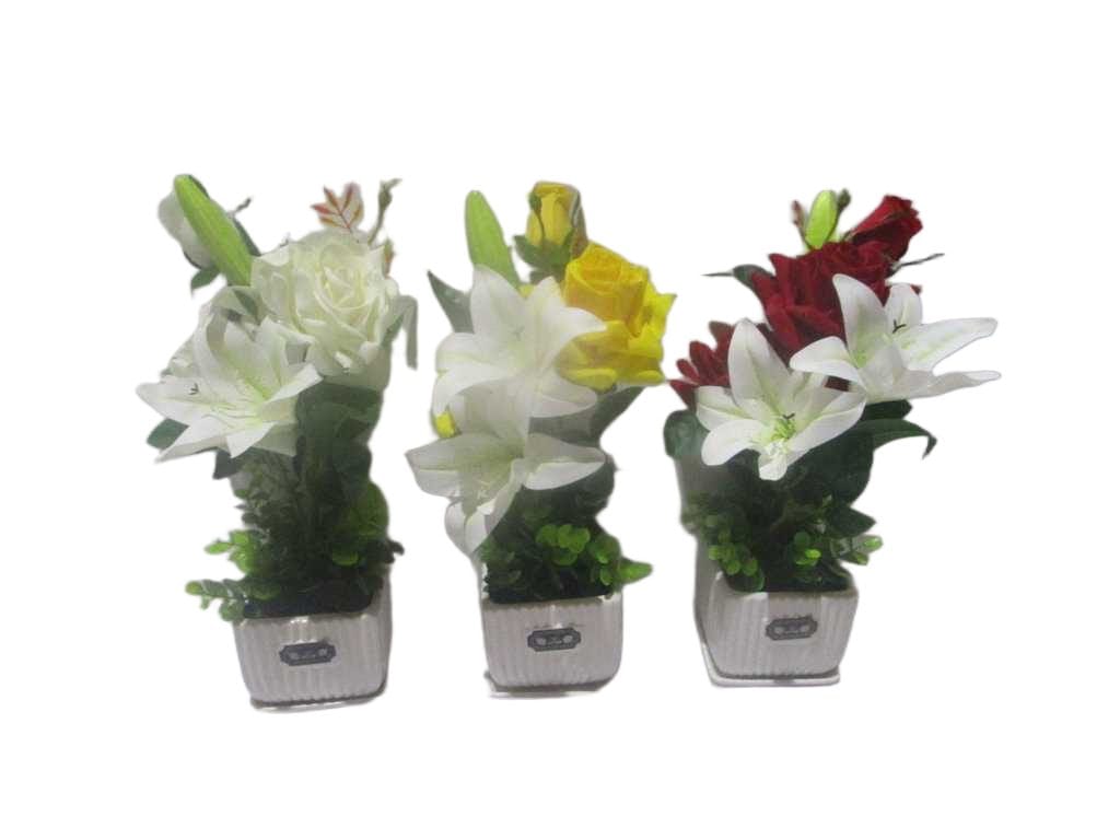 Pot Ceramic 2l+1s Rose(Red/White/Yellow) + 2l Lily White White 3 Assorted H40cm