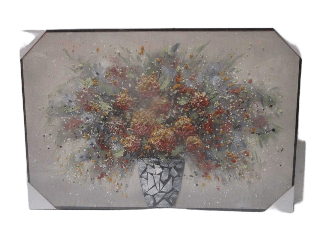 Painting 3d-Handmade Vase & Flowers Ps Frame Black Packing Blister 80x120cm