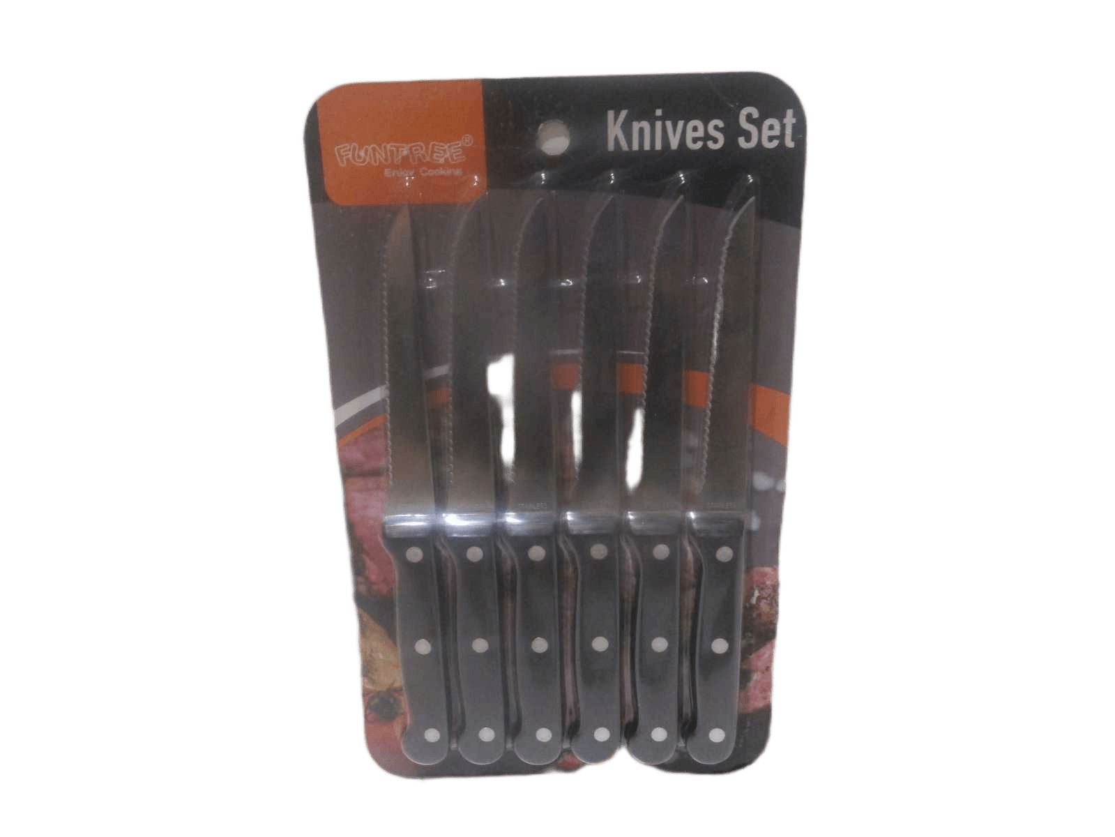 Meat Knife-6pcs Set Full Plastic Handle ,2cr13 Stainless Steel Blister Cardblack Handle21cm Handle: 0.8cm Thickness