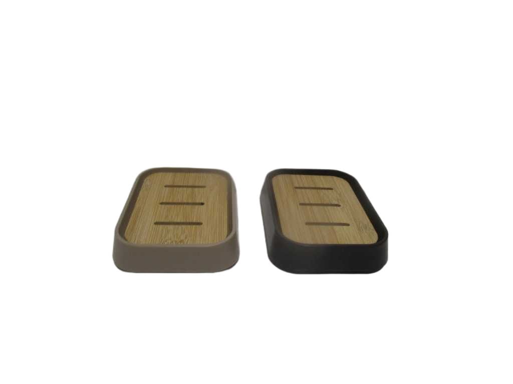 Soap Dish Taupe+black Ps+bamboo 12x9x2.5 Cm