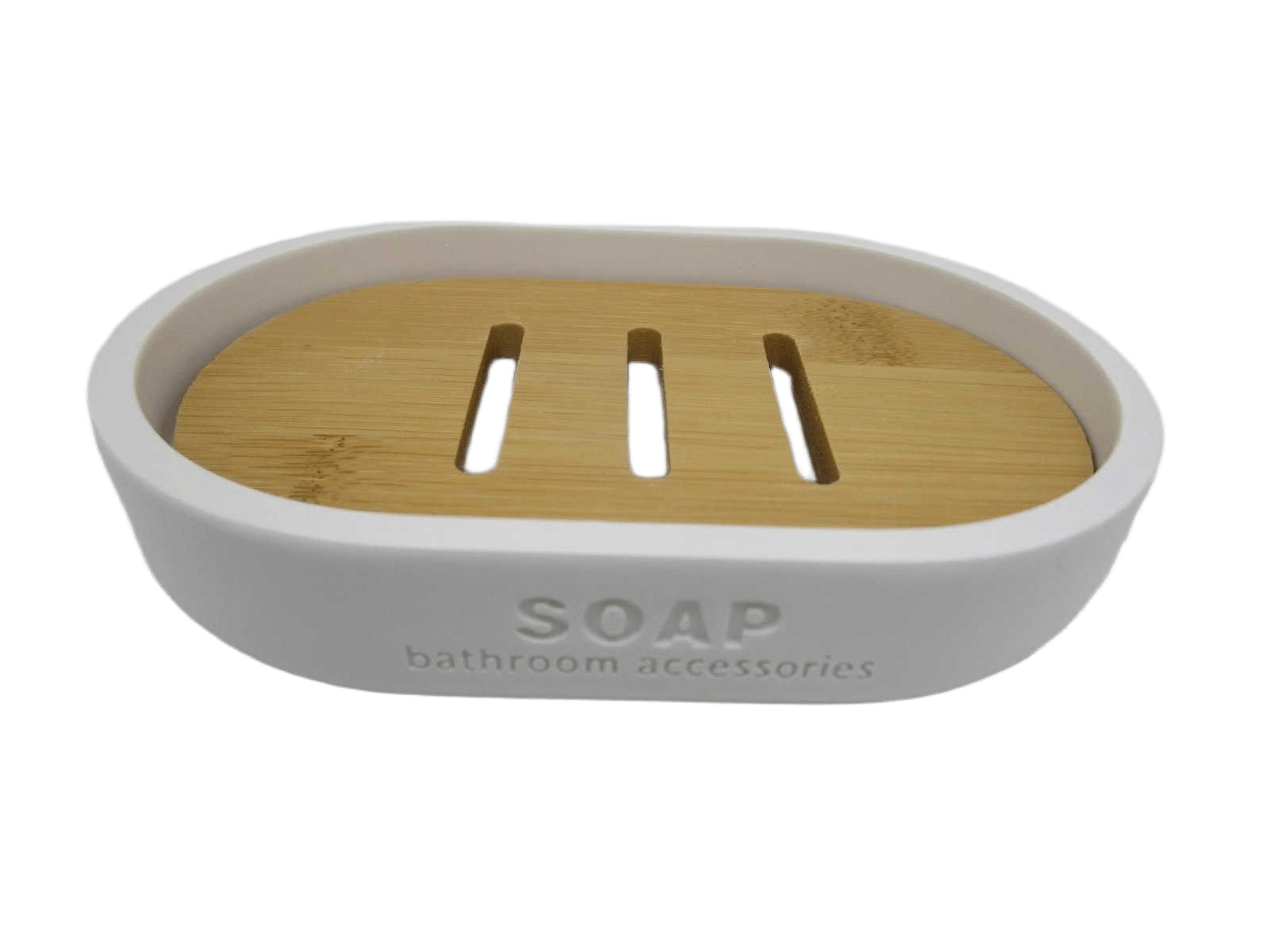 Soap Dish Polyresin - White/Bamboo