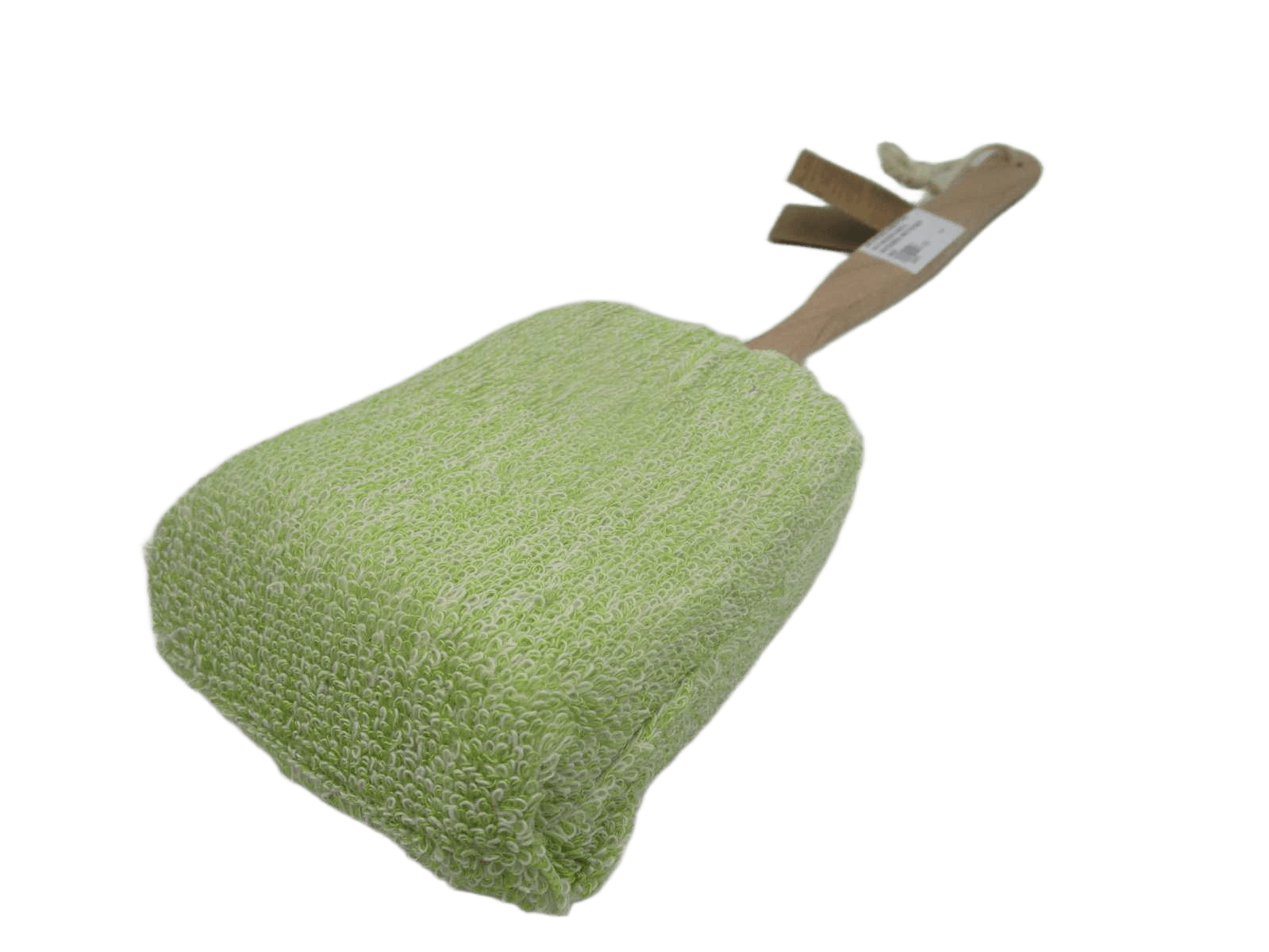 Bath Sponge Ramie/Sponge With Wooden Handle - White/Green