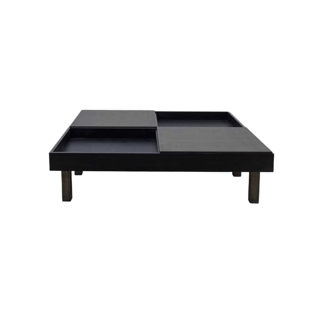 Coffee Table Oak Veneered Melamine Black Metalic Gold 120x120x31cm