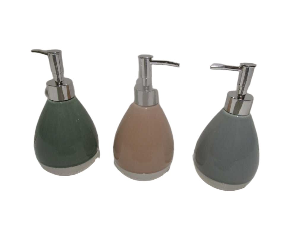 Soap Dispenser Stoneware Green+pink+grey Stoneware 9.5x9.5x17.5 Cm