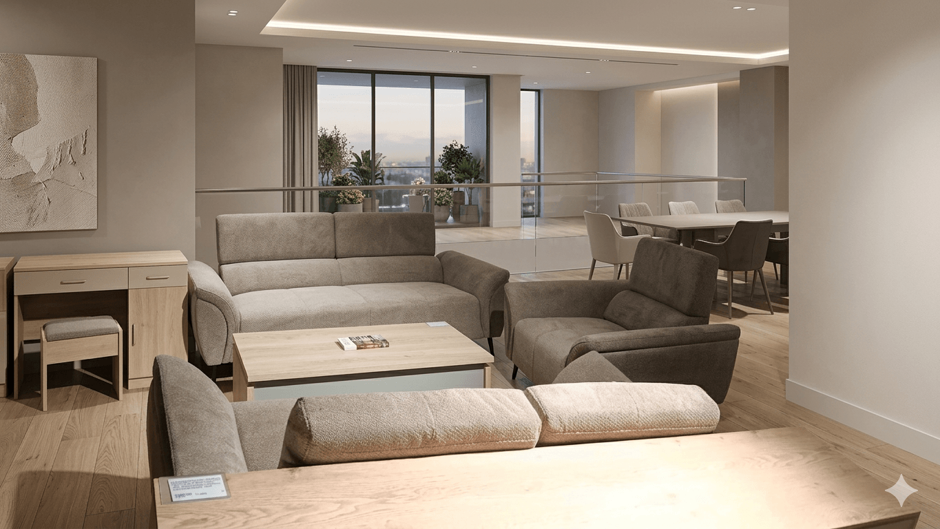 Sofa Fabric 6-Seaters, No Pillow Qianxi-14 Taupe Fabric, Wood, Foam 3s 208x88x91 2s 167x88x91 1s 105x88x91