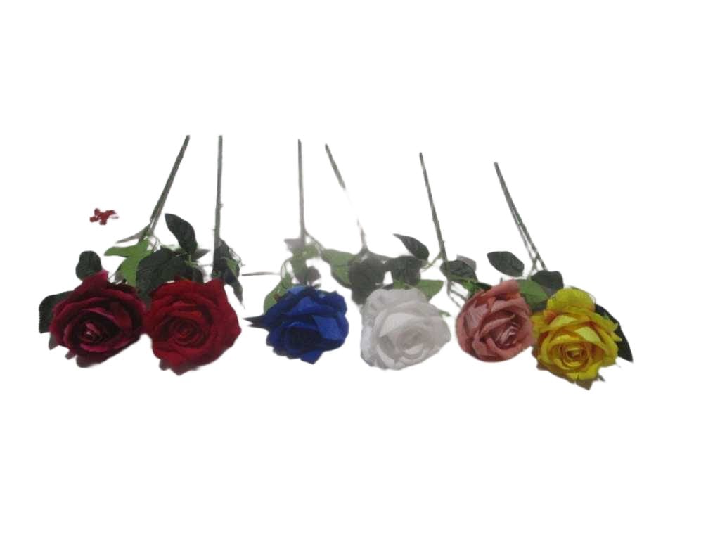 Artificial Single Rose Velvet '1 White 4 Old Pink 5 Fuchia 6 Yellow 7 Blue 8 Red '51cm