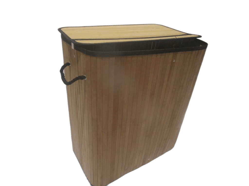 Laundry Bamboo Hamper Rectangular 2 Part 100liter With Carton Packing Bamboo And Black Linen 52x32x60 Cm