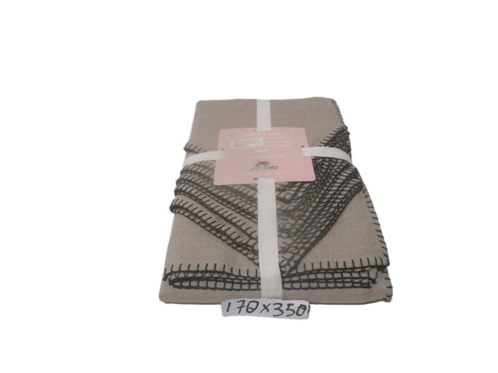 Tablecloth + 10 Napkins 100% Slub Cotton Linen Effect 240 Gsm With Blanket Stitch Border - Packing Polybag With Ribbon And Inlay Card