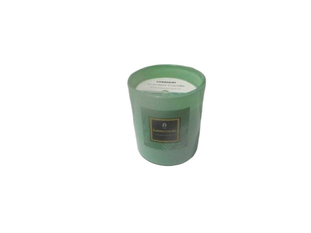 Scented Candle 3% Essential Oil 215g Wax White Tea&wild Mint Ca Sticker+paper Card Inside The Cup Shining Outside Matt Indise 'light Green Shining '73x80x90mm