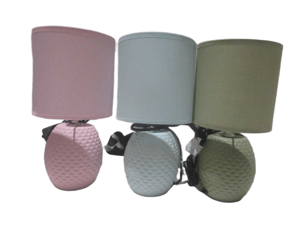 Table Lamp Ceramic Base Tc Fabric Shade E14 White Box With Sticker Moq:1000pcs Pink Green Blue Ass 13x13x26