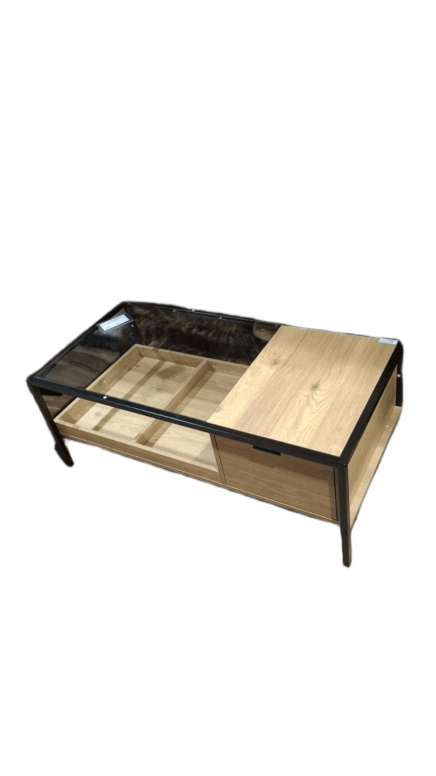 Coffee Table Melamine, Iron Frame 4.3mm Tempered Glass Iron Black/ Wood Oak 110*55*42