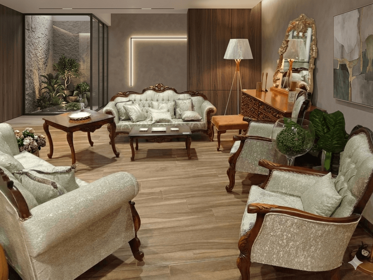 Salon Baroque 3+3+1+1 With Coffee Table 3s: 230x90x120cm 1s: 80x80x120cm T: 110x66x45cm + 2 Side Table 70x70x60cm