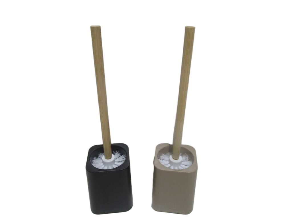 Toilet Brush Holder Taupe+black Ps+bamboo 10x10x38 Cm